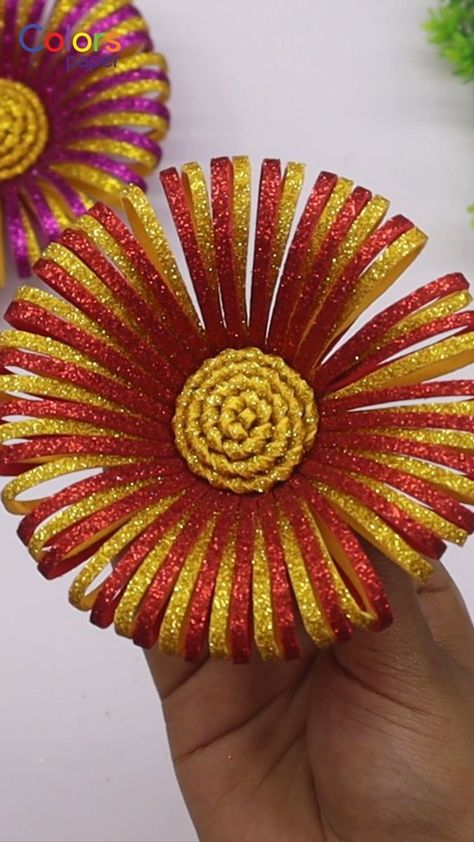 Glitter Paper Flower, Glitter Paper Crafts Decoration, Glitter Paper Crafts, Paper Crafting Ideas, Foam Sheet Crafts, Flower Sheets, Flowers Craft, Diwali Craft, Paper Flower Crafts