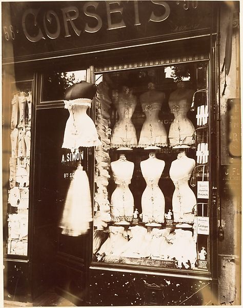 <strong>Inscription:</strong> Inscribed in pencil on mount, verso TC: "Bd. du Strasbourg // 379"; stamped in purple ink on mount, verso C: "PHOTO E. ATGET // COLLECTION BERENICE ABBOTT // 1 W. 67th ST. // COPYRIGHT" 1910s Aesthetic, 1900s Aesthetic, Eugene Atget, August Sander, Corset Shop, Berenice Abbott, Robert Doisneau, French Victorian, Antique Images