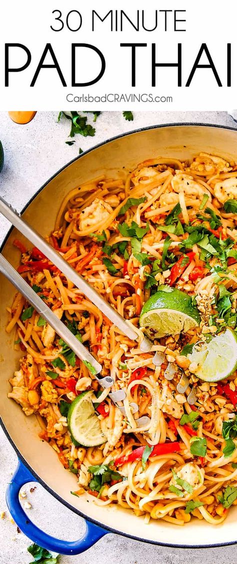 Chicken Pad Thai Recipe, Homemade Pad Thai, Vegetarian Pad Thai, Chicken Pad Thai, Pad Thai Sauce, Pad Thai Noodles, Thai Recipe, Pad Thai Recipe, Carlsbad Cravings