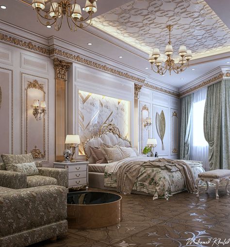 Classic Bedroom Design on Behance Man Home Decor, Classic Bedroom Design, Fancy Bedroom, Royal Bedroom, Blue Interior Design, Aesthetic Interior Design, Interior Design Dubai, Modern Luxury Bedroom, Luxury Bedroom Design