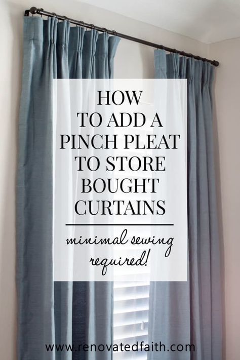 Diy Pinch Pleat Curtains, Pinch Pleat Curtains Diy, Diy Bay Window Curtains, Pinch Pleat Drape, Diy Curtain Rods, Diy Window Treatments, Pleat Curtains, Buy Curtains, Pinch Pleat Curtains