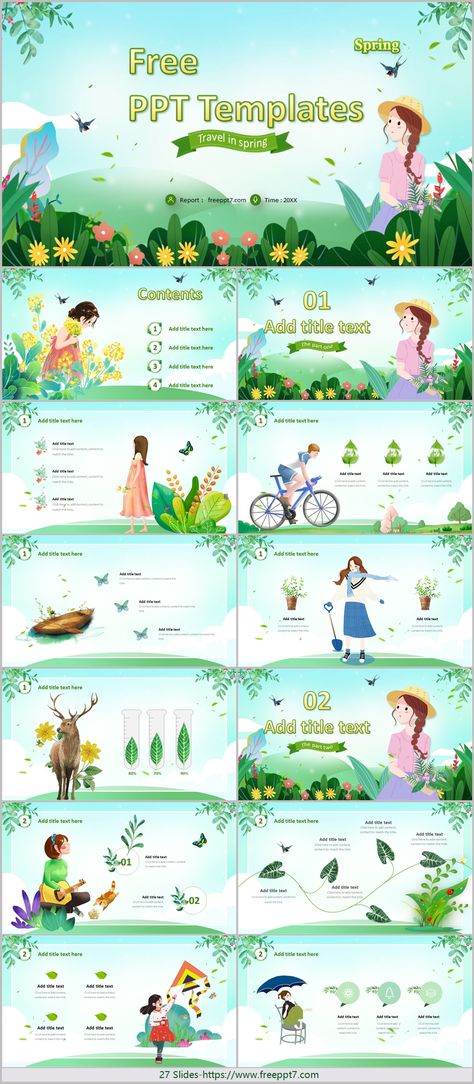 Fresh illustration style Spring PowerPoint templates Cute Ppt Template, Ppt Presentation Ideas, Ppt Design Ideas, Fresh Illustration, Business Model Template, Canva Templates Ideas, Ppt Template Free Download, Canva Templates Free, Spring Elements