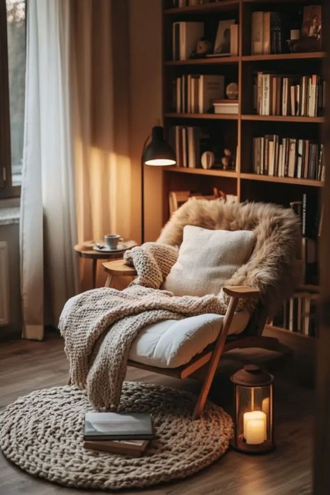 Reading Nook Mid Century Modern, Hygge Reading Corner, Reading Nook Shelves, Reading Nook Bean Bag, Small Reading Chair, Reading Snug, Daybed Reading Nook, Cozy Reading Nook Ideas, Reading Chair Corner