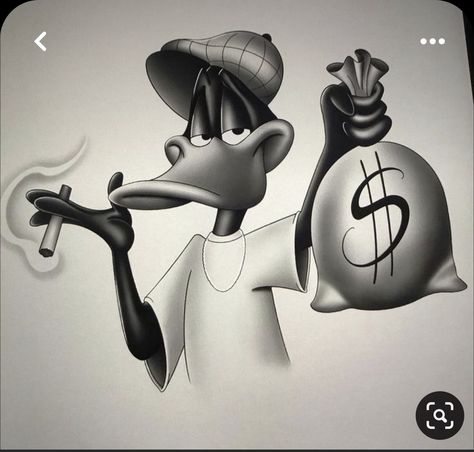 Cartoon Character, Money, Black And White, Tattoos, White, Black, Art