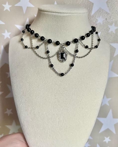 ‘No Reflection’ Necklace 🪞 made with black onyx beads, stainless steel findings, and stainless steel chain 33cm + 6cm extension chain available now, link in bio 🖤 #explorepage #jewelry #handmade #goth Diy Gothic Jewelry, Black Chains Jewelry, Diy Goth Jewelry, Goth Jewelry Diy, Faerie Jewelry, Goth Necklaces, Faery Jewelry, Gothic Jewelry Diy, Coquette Jewelry