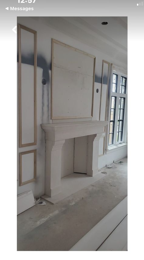 Fireplace Flush To Wall, Stone Gas Fireplace Ideas, Stone Cast Fireplace, Fireplace Molding Ideas, Linear Fireplace Surround Ideas, Fireplace Trim Ideas Moldings, Interior Fireplace Ideas, Light Stone Fireplace, Classic Fireplace Design