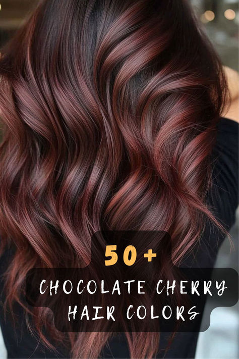 Chocolate Cherry Hair With Blonde Highlights, Chocolate Brown Hair With Red Lowlights, Brunette Hair Color Inspiration, Cherry Brown Hair Color Burgundy, Highlights On Burgundy Hair, Asian Hair Red Highlights, Medium Burgundy Brown Hair, Best Hair Colors For Brown Skin, Caramel And Red Highlights On Dark Hair