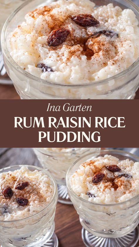 Ina Garten Rum Raisin Rice Pudding Rum Raisin Rice Pudding, Raisin Rice Pudding, Raisin Rice, Rice Puddings, Baked Rice Pudding, Rice Pudding Recipes, Trifle Pudding, Custard Pudding, Baked Rice