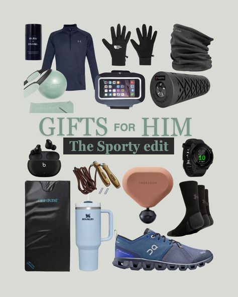 Christmas gift guide for men- Sports gifts, men’s gifts, holiday gift guide, gifts for him, gift ideas for husband, gift ideas for boyfriend, sporty gift guide. Sauna blanket, on cloud running trainers, massage gun, fitness watch, weighted skipping rope, Stanley cup, beats pods, foam roller Sporty Boyfriend Gifts, Fitness Gifts For Men, Sauna Blanket, Christmas Workout, Gift Guide For Men, Gifts Men, Skipping Rope, Running Trainers, Fitness Gifts