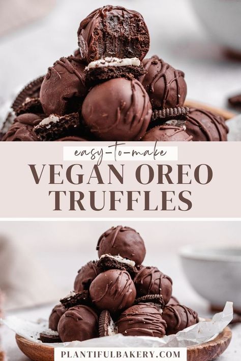 These Vegan Oreo Truffles are rich, fudgy, chocolaty, and so easy to make. Made with dark chocolate and crushed Oreos. This delicious no-bake treat is perfect for any occasion! Dairy-free. #easyoreotrufflesnobake #nobakeoreotrufflesrecipe #oreotruffleswithoutcreamcheese #oreotrufflesvalentinesday #veganoreotruffleballs #veganoreotrufflesrecipe #veganoreotrufflesnocreamcheese #veganoreoballsrecipe Vegan Oreo Truffles, Oreo Truffles Recipe, Vegan Party Food, Allergen Free Recipes, Vegan Baking Recipes, Easy Vegan Dessert, Vegan Bakery, Oreo Truffles, Oreo Dessert