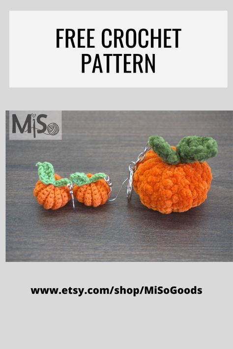 Free crochet pattern. Amigurumi pumpkin earrings and keychain. Get ready for Halloween. Crochet Pumpkin Earrings Free Pattern, Mini Pumpkin Free Crochet Pattern, Pumpkin Keychain Crochet Pattern Free, Tiny Pumpkin Crochet Pattern Free, Mini Pumpkin Amigurumi, Crochet Pumpkin Keychain, Pumpkin Earrings, Free Crochet Pattern, Free Crochet