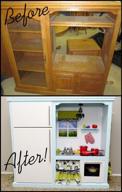 My darling play kitchen made from an old entertainment center! Diy Kids Kitchen, Kids Play Furniture, Old Entertainment Centers, Kids Play Kitchen, Decor Ikea, Play Furniture, Diy Play Kitchen, Wallpaper Flower, Diy Entertainment Center