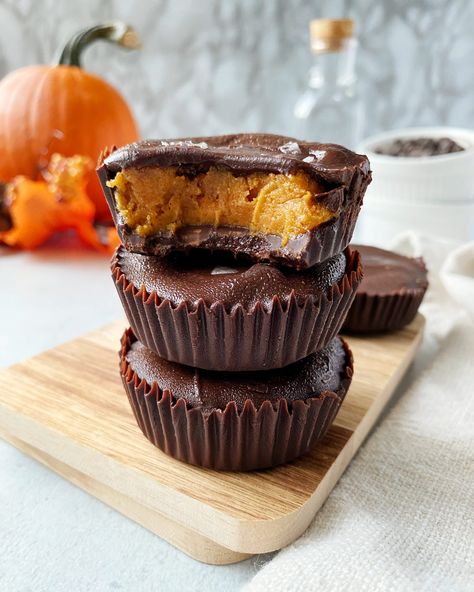 Pumpkin Cups, Peanut Butter Pumpkin, Muffin Tray, Reeses Peanut Butter, Chocolate Cups, Homemade Pumpkin, Healthy Homemade, Fall Desserts, Semisweet Chocolate