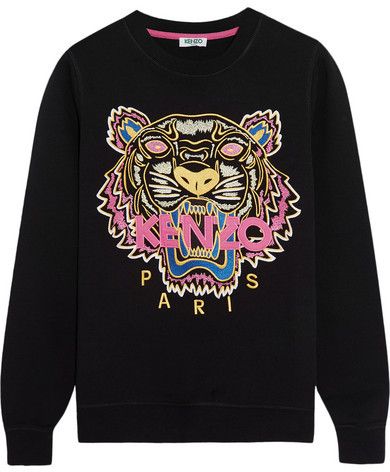 KENZO - Embroidered Cotton Sweatshirt - Black Kenzo Jumper, Kenzo Sweater, Metallic Midi Skirt, Kenzo Sweatshirt, Embroidered Cotton Top, Jonathan Saunders, Sweaters Black, Purple Bridesmaid Dresses, Embroidery Top