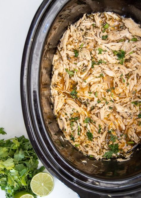 Slow Cooker Cilantro Lime Chicken | Sprinkle of This Chicken Season, Pulled Chicken Recipes, Bbq Pulled Chicken, Chicken Slow Cooker, Lime Chicken Tacos, Slow Cooker Shredded Chicken, Green Chili Chicken, Honey Barbecue, Slow Cooked Chicken