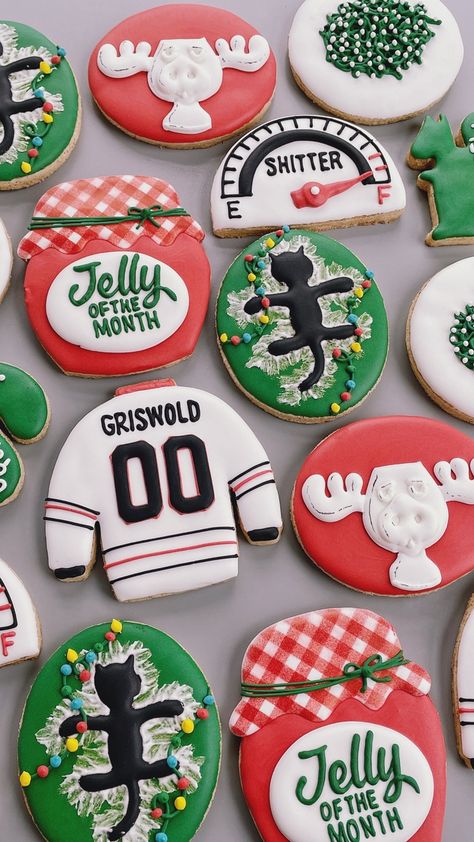 Griswold Christmas Cookies, A Christmas Story Themed Party, Griswalds Christmas Party Food, Christmas Vacation Birthday Party, National Lampoon Christmas Vacation Themed Party, Christmas Vacation Decorations Diy, Christmas Vacation Food Ideas, Christmas Movie Cookies, Home Alone Cookies