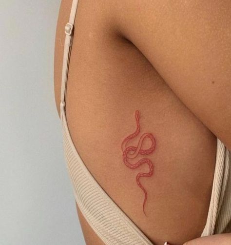 Snake Rib Tattoo, Snake Tattoo Meaning, Bloom Tattoo, Small Chest Tattoos, Magic Runes, Petit Tattoo, Petite Tattoos, Red Ink Tattoos, Red Tattoos