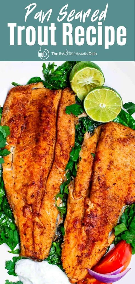 For the ultimate fish fry, try this easy, flavor-packed trout recipe! Trout fillet coated in a Mediterranean spice mixture and quickly seared in olive oil. Ready in just over 15 minutes. #fishfry #fish #fishdinner #fishfillet #mediterraneanrecipes #mediterraneandiet #mediterraneanfood Recipe With Tzatziki, Simple Arugula Salad, Trout Recipe, Fish Recipes Baked, Trout Recipes, The Mediterranean Dish, Mediterranean Spices, Fish Recipes Healthy, Fish Fry