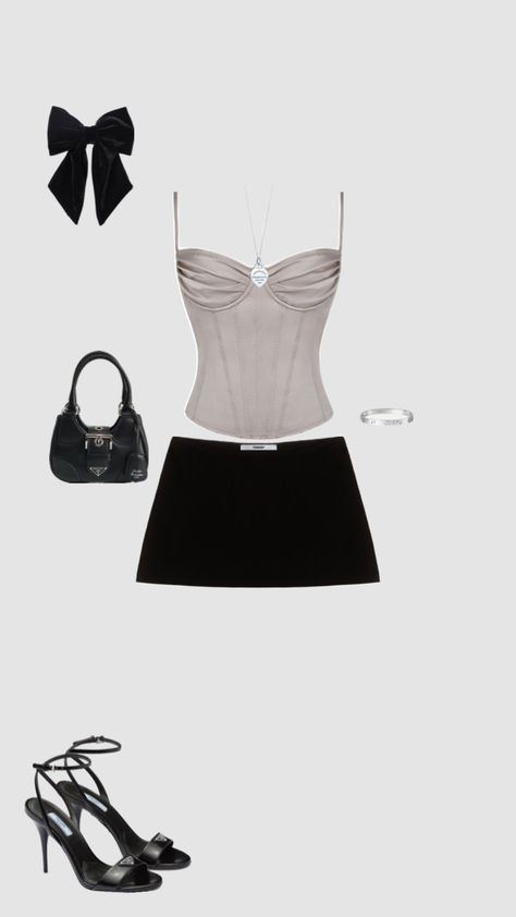 Outfit Inspo With Prada Accessories🎀 #outfitinspo #prada #black #elegantoutfit Prada Aesthetic Outfit, Prada Outfits, Prada Aesthetic, Bar Outfits, Rich Clothes, Preformance Outfits, Prada Accessories, Clothes Pictures, Aesthetic Outfit