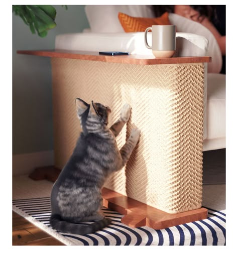 Cat Sofa Protector, Cat Room Interior Design, Cat Scratcher For Couch, Cat Scratcher Couch Corner, Cat Scratcher Side Table, Natural Wood Cat Tree Diy, Protect Sofa From Cat, Cat Furniture Protectors, Cats Living Room