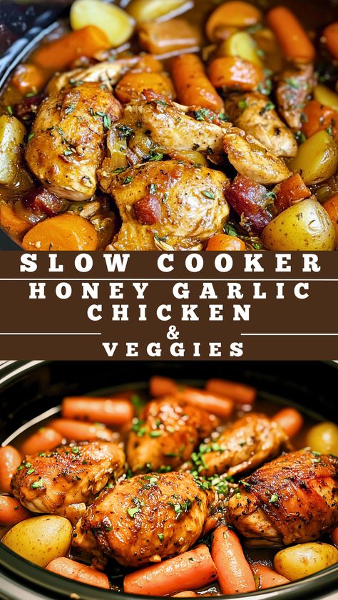 Slow Cooker & Crockpot Recipes: SLOW COOKER HONEY GARLIC CHICKEN AND VEGGIES Crockpot Chicken Recipes Vegetables, Chicken And Vegetable Slow Cooker, Slow Cooker Chicken And Veggies Recipes, Healthy Chicken And Veggie Crockpot Recipes, Crockpot Chicken Meal Recipes, Slow Cooker Brown Sugar Garlic Chicken, Crockpot Chicken Teriyaki With Veggies, Crockpot Meals Easy Healthy, Crockpot Chicken And Veggies Recipes