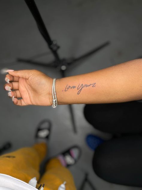 Word Tattoo Designs, Word Tattoos With Meaning, Word Tattoo Ideas, Hand Tattoos For Girls, Cute Hand Tattoos, Word Tattoo, Pretty Hand Tattoos, Quality Quotes, Writing Tattoos