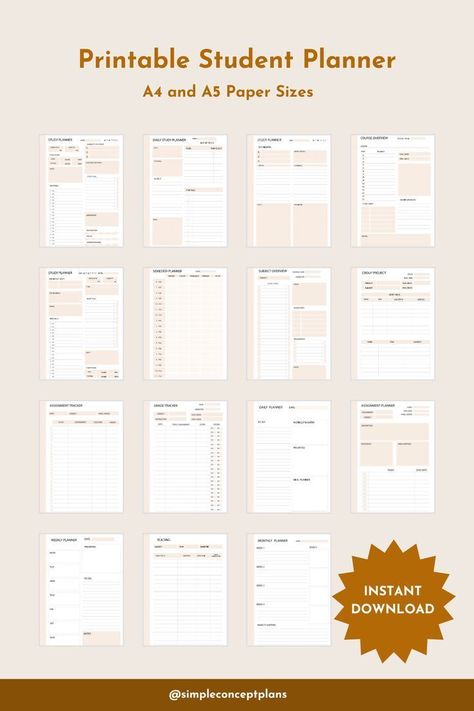 the printable student planner is shown in various sizes and colors, including two sheets of paper Whiteboard Planner Ideas, Free School Planner, Creative Planner Ideas, Goals Planner Ideas, Work Planner Ideas, College Student Planner Printable, Free Student Planner, Planner Ideas Aesthetic, Study Planner Ideas