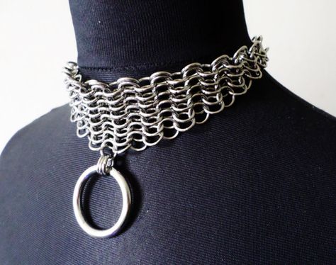 13 " Stainless Steel Chainmail O-Ring Statement Choker - European Weave Chainmaille Slave Collar Chainmail Accessories, Chainmaille Patterns, Chainmail Clothing, Chainmail Ring, Tier Tattoo, O Ring Choker, Chainmail Jewelry, Wolf Necklace, Diy Collier