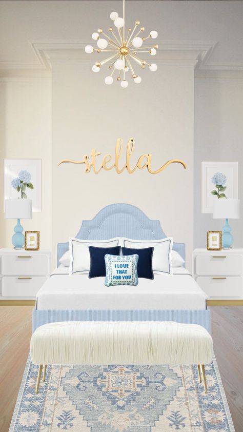 #lightblue #coastalgrandaughtter #coastal #coastalgrandma #preppy #blue #green #room #roominspo #bedroom #girly #roomdecor #decor #roomdecorations #dorm #dormroom #dormroomdecor #outfitinspo Master Bedrooms Preppy, Room Decor Bedroom Blue And White, Coastal Granddaughter Room Decor, Blue And Gold Room, Blue Green Room, Pink And Blue Dorm Room, Light Blue Room Aesthetic, Eloise Bedroom, Coastal Room Ideas