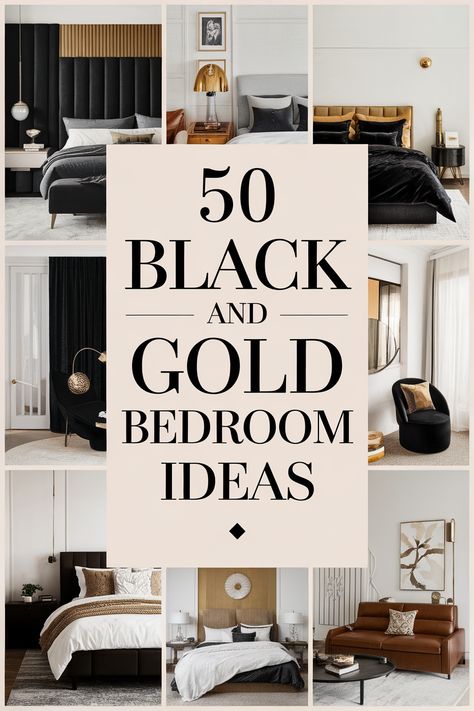 Create a luxurious and sophisticated black and gold bedroom aesthetic with these design ideas. Explore rich black walls, gold accent furniture, and elegant metallic decor. Discover black and gold bedding sets, ornate gold mirrors, and plush black carpets. Find inspiration for gold-framed artwork, black velvet curtains, and chic gold lighting fixtures. These black and gold bedroom ideas for couples will elevate your space. Black And Gold Luxury Bedroom, Black Walls With Gold Accents, Gold Walls Bedroom, Master Bedrooms Decor Modern Luxury 2024, Pink Black And Gold Bedroom, Black Glam Bedroom Ideas, Black Velvet Bed Bedroom Ideas, Black And Gold Bedroom Aesthetic, Black Gold Bedroom Ideas