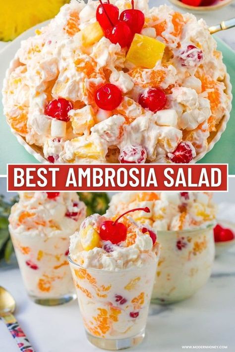 Fluffy Fruit Salad, Best Ambrosia Salad, Fruit Salad Dessert, Fruit Delight, Fruit Salad With Marshmallows, Ambrosia Fruit Salad, Classic Southern Recipes, Salad Inspiration, Bacon Potato Salad