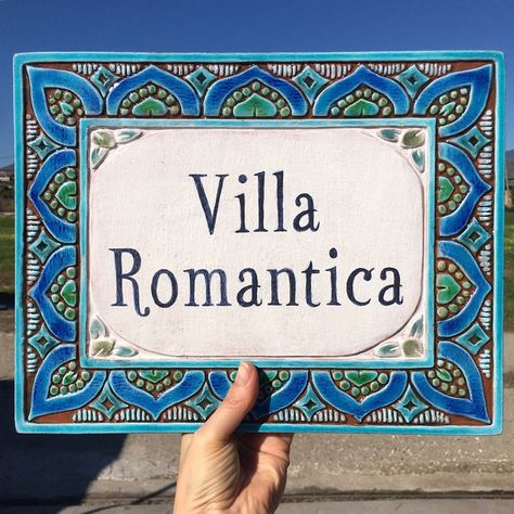 Large house sign made from ceramic custom house plaque | Etsy Spanish Tile House, Turquoise House, Exterior Wall Art, House Name Plaques, Moroccan Wall Art, Personalized Signs For Home, Tile House, House Name Signs, Beautiful Tiles