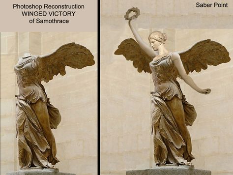 Saberpoint: Photoshop Reconstruction of WINGED VICTORY of Samothrace Winged Victory Of Samothrace, Winged Victory, Ancient Greek Sculpture, Angel Artwork, Rennaissance Art, Greek Sculpture, Ancient Sculpture, Arte Sketchbook, Greek Art