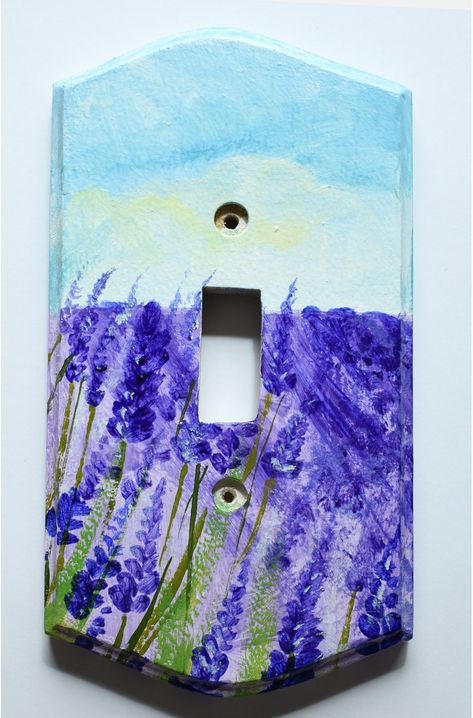 Switch Decoration Ideas, Painted Light Switch, Light Switch Art, Switch Decoration, Lavender Paint, Painted Things, Wooden Light, Lavender Field, Purple Paint