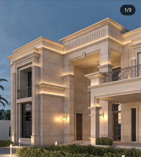 Modern Classic Villa Exterior, Modern Neoclassical Architecture, Classic Villa Exterior, Classic Elevation, Classic Exterior Design, Villa Exterior Design, Modern Bungalow Exterior, Classic Facade, Luxury Villa Design