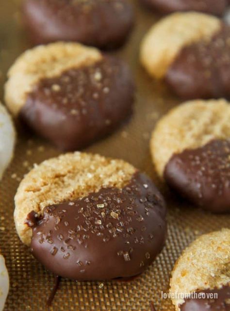 Chocolate Dipped Peanut Butter Cookies • Love From The Oven Dipped Peanut Butter Cookies, Cookies Dipped In Chocolate, Cookies Love, Homemade Peanut Butter Cookies, High Protein Cookies, Love From The Oven, Peanut Butter Dip, Chocolate Dipping Sauce, Chocolate Peanut Butter Desserts