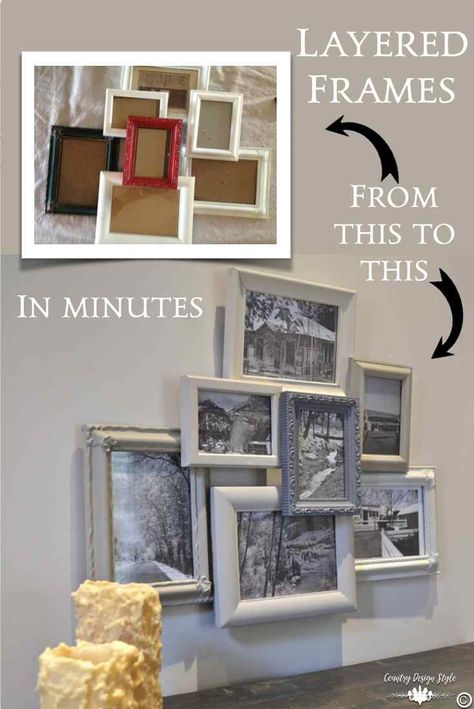 Layered-Frames | Country Design Style | countrydesignstyle.com Layered Frames, Diy Crafts To Sell On Etsy, Repurpose Picture Frames, Photo Frame Collage, Farmhouse Styling, Bright Room, Frame Collage, Picture Frame Decor, Thrift Store Crafts