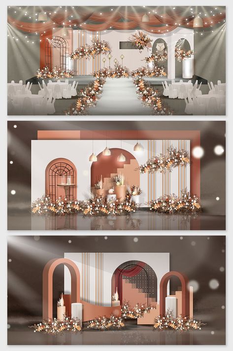 Elegant Wedding Reception Decorations, Mdf Backdrop, Orange Theme Wedding, Wedding Stage Ideas, Wedding Foyer, Marsala Wedding Color, Dekor Pelaminan, Wedding Altar Decorations, Orange Theme