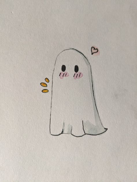 Hello Kitty Ghost Tattoo, Halloween Ghosts Drawing, Happy Ghost Drawing, Cute Ghosts Painting, Birthday Ghost Drawing, Easy Ghost Doodle, Ghost Doodles Cute, Ghost Sketch Cute, Drawing Ghost Cute