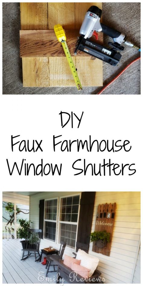 Faux Shutters Exterior, Farmhouse Window Shutters, Window Shutters Diy, Farmhouse Images, Faux Farmhouse, Door Alternatives, Windows Shutters, Diy Shutters, Farmhouse Window