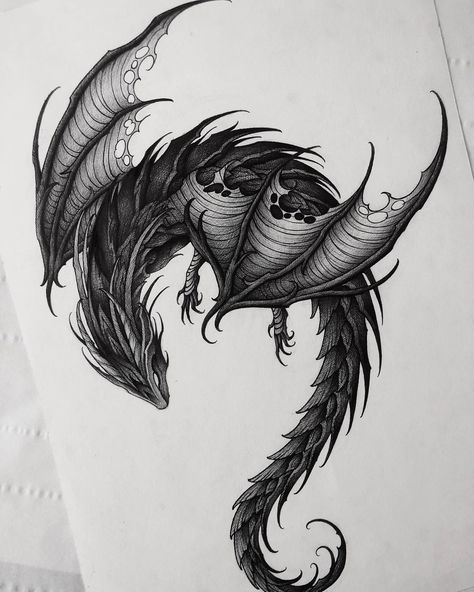 Friendly Dragon Tattoo, Black Dragon Tattoo Design, Goth Dragon Tattoo, Dragon Tattoo Sleeve Women, Dragon Tattoo For Men Arm, Dragon And Skull Tattoo, Tattoo Dark Work, Fairy Dragon Tattoo, Gothic Dragon Tattoo