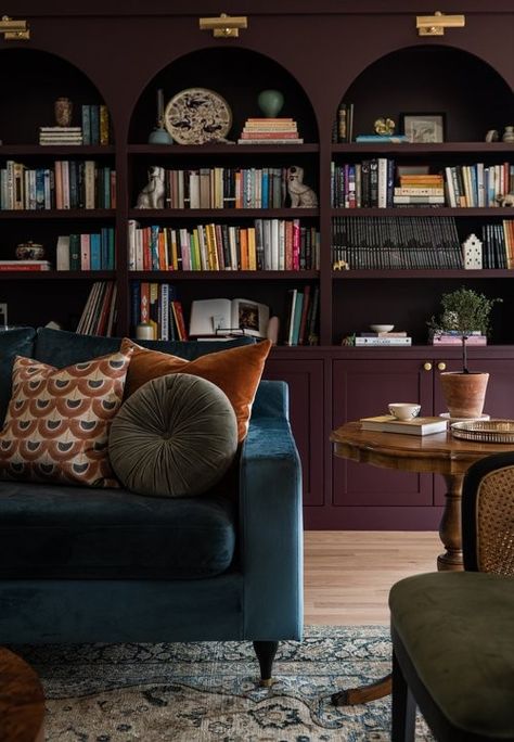 Arched Bookcases, Home With Color, Seattle Homes, Banquette Seating, Renovation Design, Bookshelf Decor, Green Chair, Design Your Home, Couches Living Room