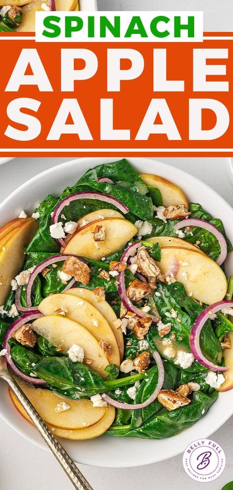 Spinach Apple Salad l Belly Full Sausage Salad Recipe, Salad For Fall, Spinach Apple Salad, Sausage Salad, Homemade Vinaigrette, Spinach Breakfast, The Perfect Salad, Easy Vegetable Side Dishes, Apple Salad Recipes