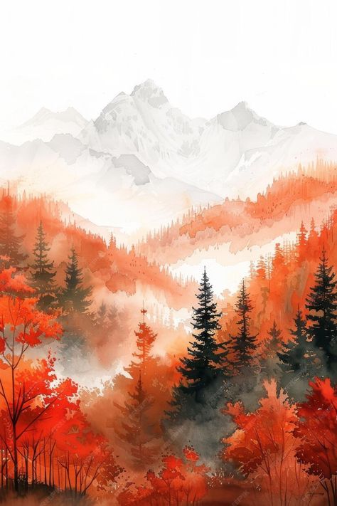 Watercolour Autumn Landscape, Woodland Clipart, Steampunk Artwork, Watercolor Art Landscape, Large Canvas Painting, Hd Nature Wallpapers, Watercolor Sunset, Watercolor Mountains, Fall Watercolor