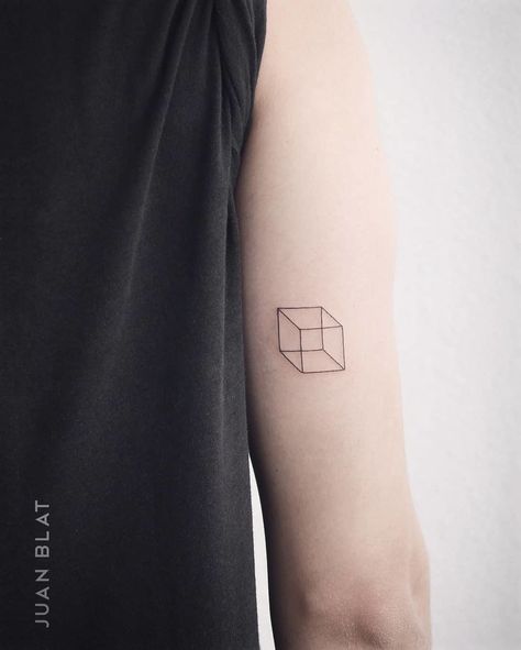 Cube Tattoo by Juan Blat Cube Tattoo, Xoil Tattoos, Square Tattoo, Woodcut Tattoo, Octopus Tattoos, Geometric Tattoos, Geometric Tattoo Design, Small Tattoos For Guys, Valencia Spain