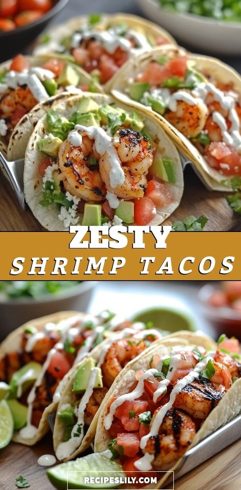 I just made these zesty shrimp tacos and they are bursting with flavor! The grilled shrimp paired with fresh veggies and a tangy sauce is simply irresistible. Perfect for a quick weeknight dinner or a festive gathering, these tacos will definitely impress your family and friends! Shrimp Tacos Easy Recipe, Shrimp Taco Recipes Easy, Mexican Shrimp Tacos, Scallop Tacos, Shrimp Taco Seasoning, Baja Shrimp Tacos, Shrimp Tacos Recipe, Shrimp Tacos Easy, Street Taco Recipe