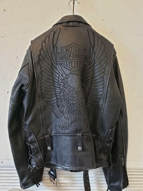 Lot - Vintage Harley Davidson Leather Jacket Leather Jacket Biker Outfit, Vintage Leather Biker Jacket, Harley Davidson Style, Biker Clothing, Vintage Leather Biker Jacket For Winter, Biker Outfits, Luxury Vintage Biker Jacket For Streetwear, 80s Leather Jacket, Stag Outfits