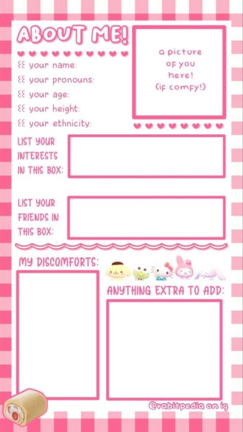 Me Template, About Me Template, Hadiah Diy, Oc Template, Character Sheet Template, Note Writing Paper, About Instagram, Aesthetic Template, Cute Notes