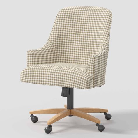 Tackle work days in absolute comfort with this Santa Monica Office Chair from Threshold™ designed with Studio McGee. Designed with solid-color upholstery, this office chair has a slatted back with high arms for a stylish look that helps you work in absolute comfort. Best of all, the built-in five-wheel swivel base lets you glide around the room with ease, while the adjustable height feature helps you customize your seating level. Overall Width: 24" Overall Height: 37" Overall Depth: 24" Seat Hei Upholstered Office Chair, Studio Mcgee Target, Studio Mcgee, Modern Home Office, New Room, Home Office Decor, Santa Monica, Cozy House, Room Inspo