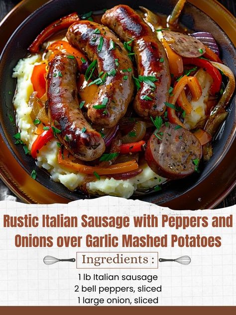 Sweet Italian Sausage Recipes, Garlic Mashed Potatoes Easy, Italian Sausage And Peppers, Creamy Garlic Mashed Potatoes, Sausage Peppers And Onions, Italian Sausage Recipes, Italian Comfort Food, Sweet Italian Sausage, Sausage And Peppers